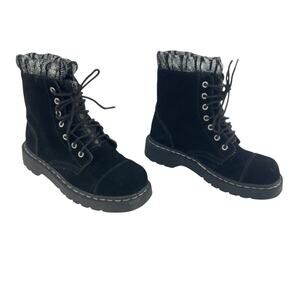 T.U.K. Anarchic Women's Black w/ Silver Knit Cuff Punk Rock Combat Boots Size 8